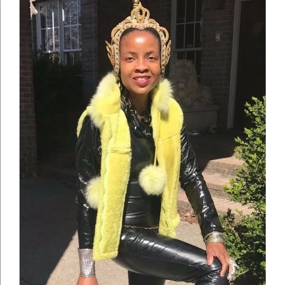 Morris Kaye Yellow Green fox Fur Vest jacket S-M - Picture 2 of 8